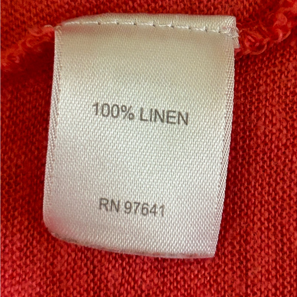 J Jill Love Linen Orange Coral Open Front Cardigan Women's Size Large Petite - Picture 7 of 8
